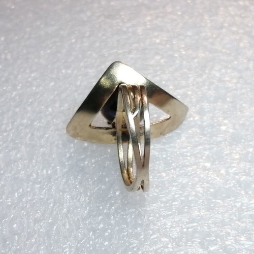 Silver ring 925 with black pearl 10.5mm, 24kt gold plated, new