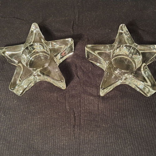 Glass star-shaped candle holders set of 2 new