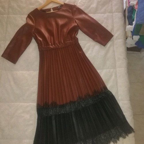Pleated brown Zara dress new, faux -  30,00 - Vendora.cy