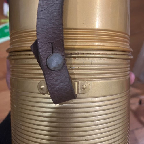Vintage thermos used with cork and leather strap