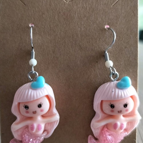 Handmade children's earrings mermaid theme multicolor new, set of 6