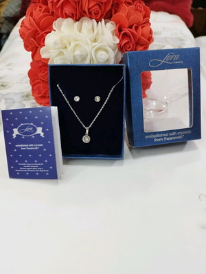 Σετ κοσμημάτων Lora Beauty με κρύσταλλα Swarovski, καινούργιο, ασημί