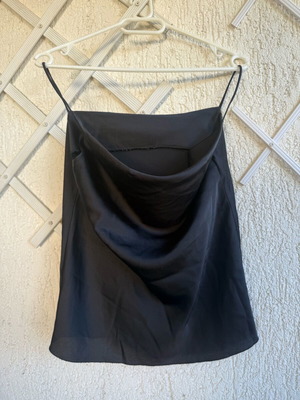 Black satin-type top with straps like new