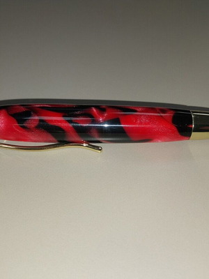 Handmade pen with liquid glass and gold details new, black ink