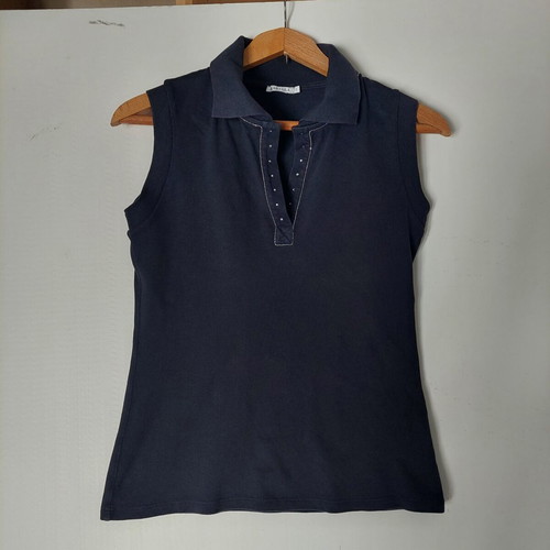 Marella sleeveless polo pique top dark blue size small like new