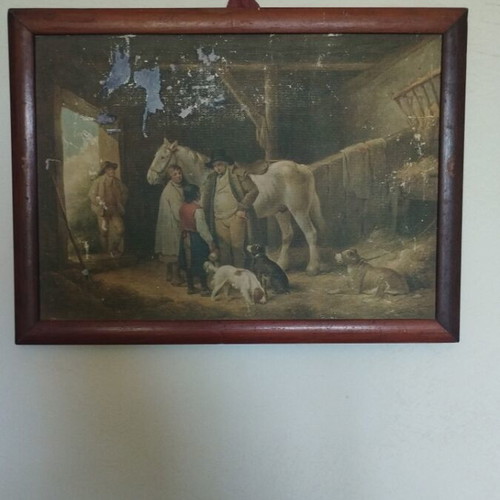 Antique wooden framed picture used, 28x21 cm
