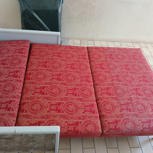 Glass bookshelf with wooden base, round table, sofa, armchair set, Sato desk, vintage chair like new
