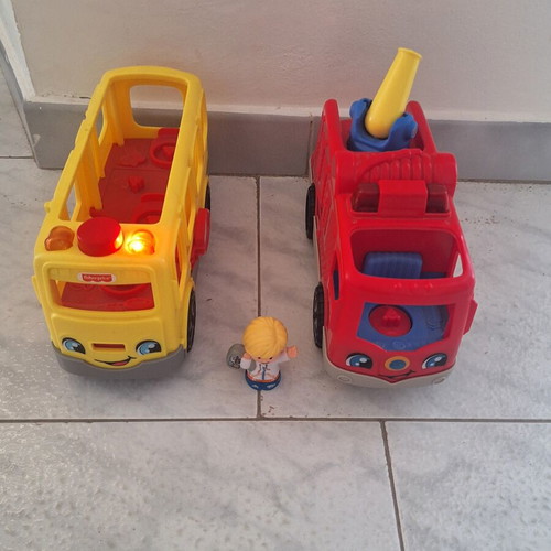 Fisher Price Little People school bus and fire truck set used