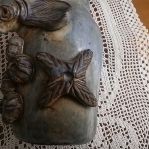 Handmade embossed ceramic vase inspired by Mediterranean sea