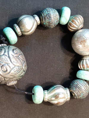 Handmade Boho bracelet used with silver beads and natural turquoise