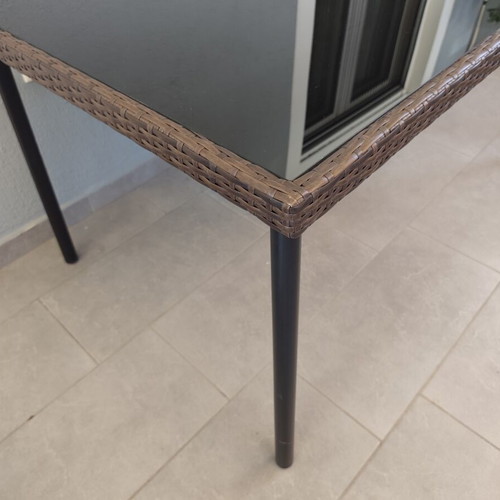 Balcony table rattan with glass surface like new