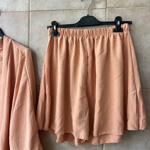Coral women's set with kimono and skirt