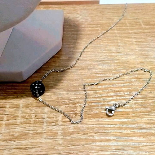 Stainless steel handmade necklace with black dice cube and silver chain