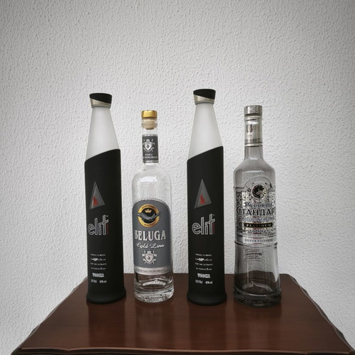 Vodka bottles set Stoli Elite Night Edition, Beluga Gold Line & Russian Standard