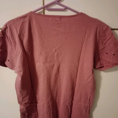 T-shirt with open V like new, size large with distressed details