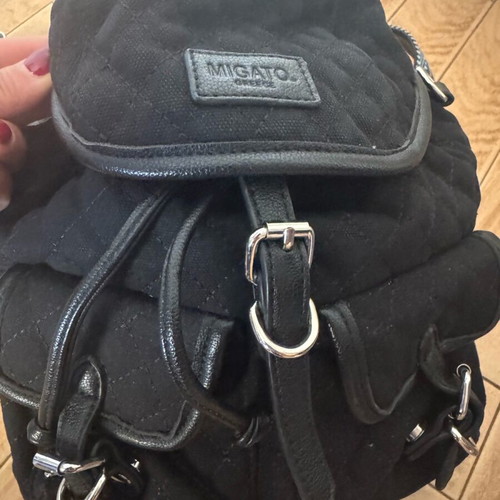 Migato backpack like new, black quilted with blue straps