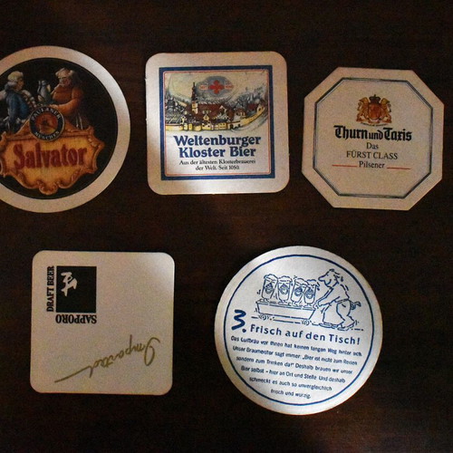Coasters set of 5 very old, like new, from German and Japanese breweries
