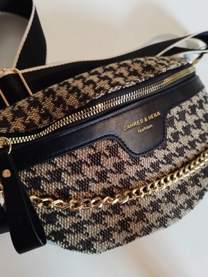 Black-Beige Waist Bag with Gold Chain New