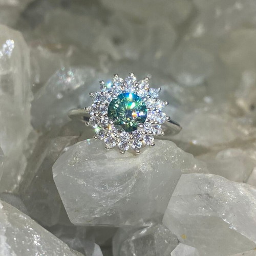 Silver ring with moissanite, new, size 17mm