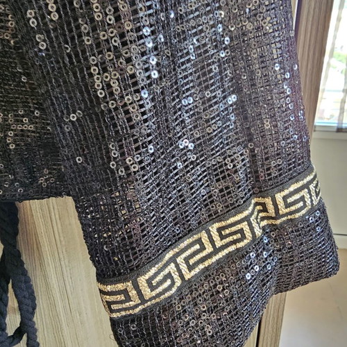 Alexandra Katsaiti top used, black drape with sequins and gold details