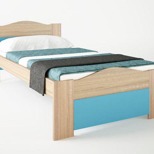 Children's bedroom set with single bed, mattress, desk, and 3 bookshelves