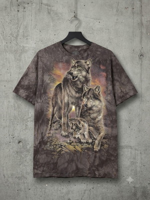 The Mountain men's t-shirt XL used, gray tie dye wolf print