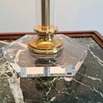 Table lamp used, 1960s plexiglass with fabric shade Hollywood Regency style