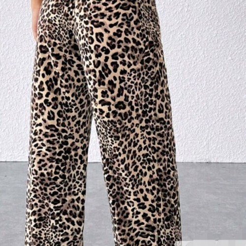 Women's leopard print pants, size M, elastic waist