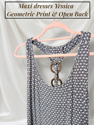 Maxi dress Yessica with geometric print and open back like new