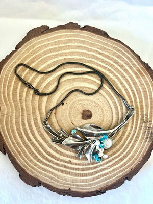 Silver 925 Necklace New with Turquoise and Pearl 41cm Length