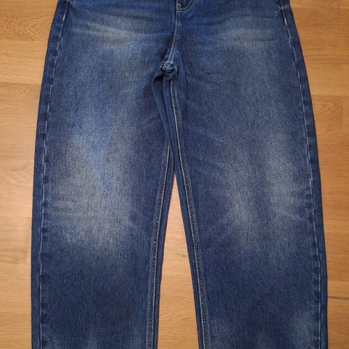 Blue denim women's barrel fit jeans, mid-rise