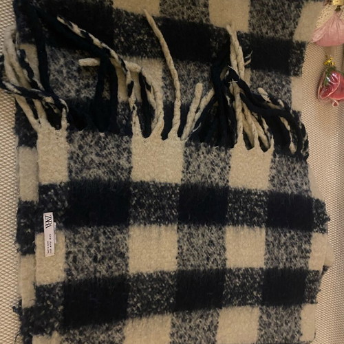 Scarf Large Used, Warm Thick Beige and Blue Zara