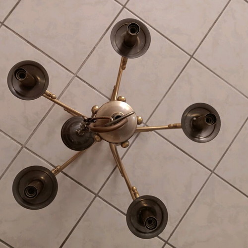 Vintage metal ceiling chandelier used with 5 lamp holders
