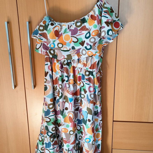 Chaton cotton dress small size, one shoulder, used, colorful