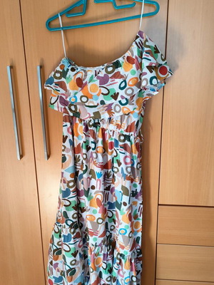 Chaton cotton dress small size, one shoulder, used, colorful