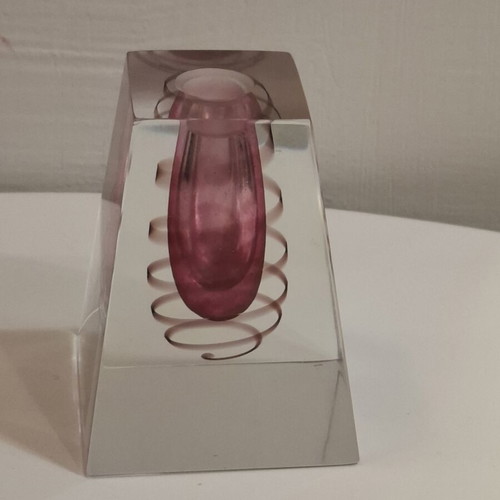 Art Glass Solid Dip Pen and Holder Deep Pink Spiral Used
