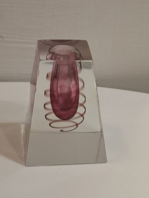 Art Glass στερεό πενάκι και βάση βαθύ ροζ σπειροειδές μεταχειρισμένο