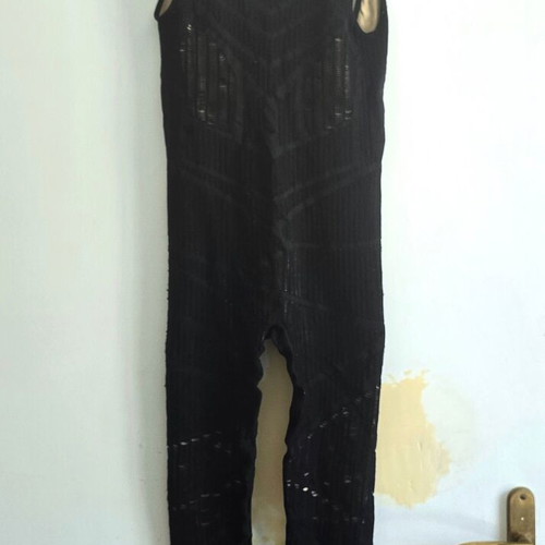 Oysho one-piece jumpsuit, black mesh with beige lining, size Small