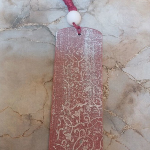Handmade wooden bookmark MDF with vintage floral design and burgundy tassel