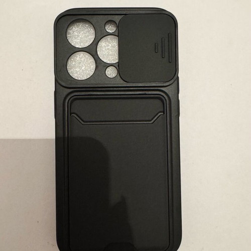 iPhone 15pro case with slide camera cover and card slot, black, new