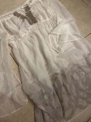 Linen dress with lace summer, new, white, size L