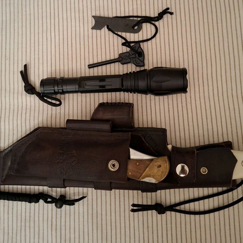 Alpin survival knife modified new with leather sheath and set