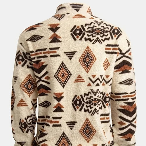 Fleece sweatshirt with half zipper ethnic style new, size L