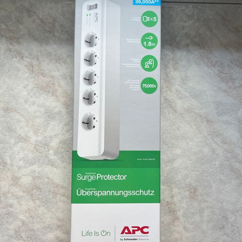 APC Schneider Electric power strip with switch, 5 outlets, surge protection