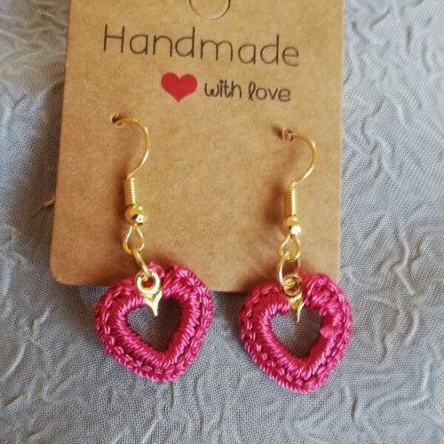 Crochet heart-shaped earrings new, pair price