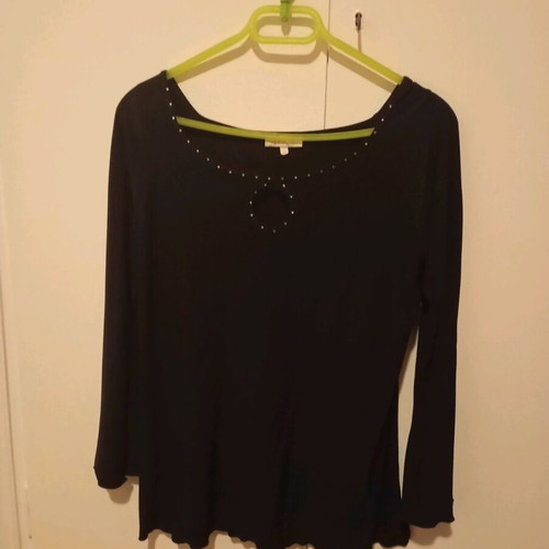 Sun Rose black elastic blouse with rhinestones and bell sleeves size M