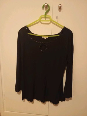 Sun Rose black elastic blouse with rhinestones and bell sleeves size M