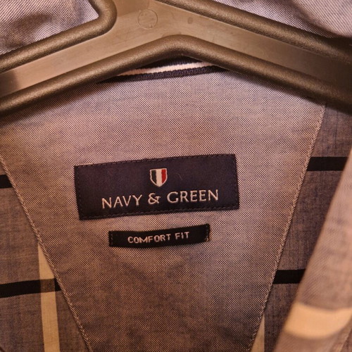 Navy & Green shirt new, size Medium, blue
