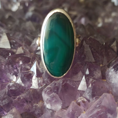Handmade Silver 950 Ring with Large Oval Malachite Like New