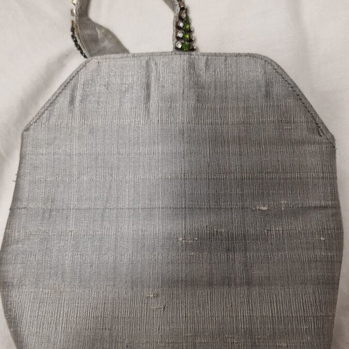 Zara silk and stone handbag used, silver multicolor